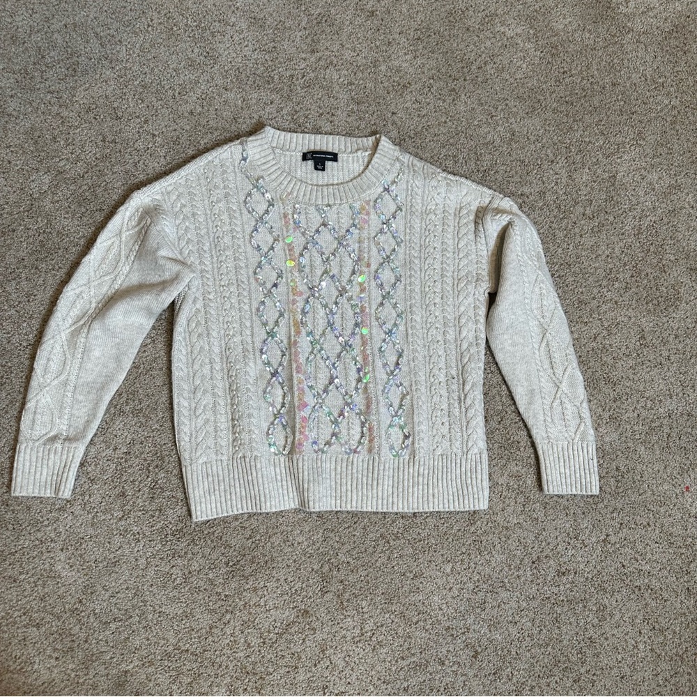 INC International Concepts Cream Cable Knit Sweater